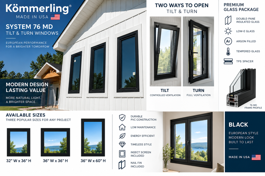 TILT & TURN WINDOW - Black or White - 3 Sizes Available