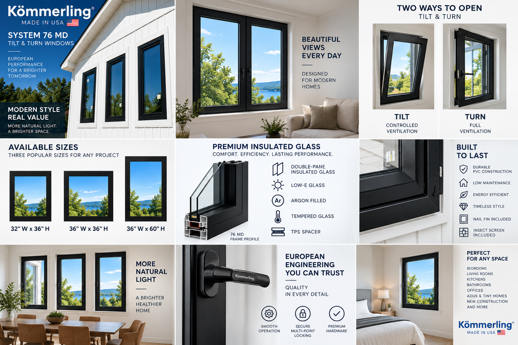 TILT & TURN WINDOW - Black or White - 3 Sizes Available