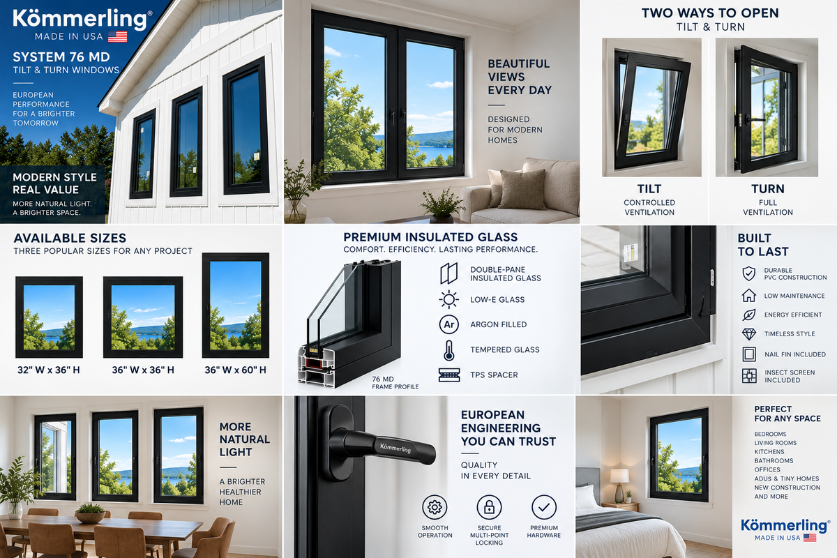 TILT & TURN WINDOW - Black or White - 3 Sizes Available