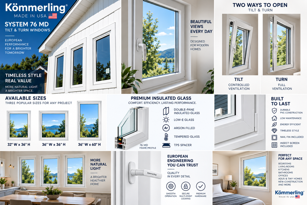 TILT & TURN WINDOW - Black or White - 3 Sizes Available
