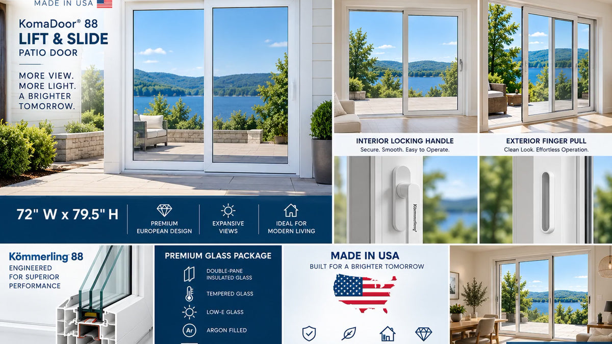 Lift and Slide Patio Door | Kömmerling 88 PVC Sliding Door | 72" x 79.5" | Double Pane Tempered Glass | Made in USA